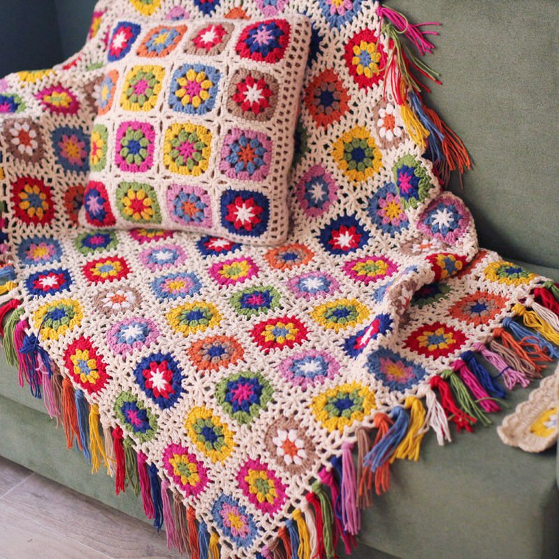 Forest tassel blanket hand crochet flower garden Design - Image 2