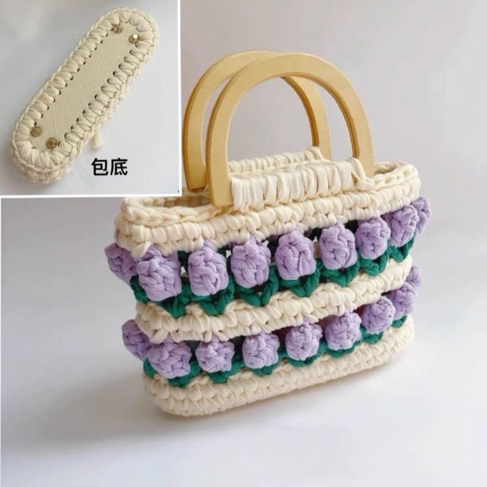 Cloth Line Crochet Knitting Tulips Handbags - Image 5