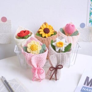 Crochet Hand-Tied Bouquet Sunflowers And Tulips