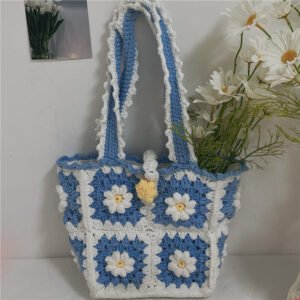 Handmade Chrysanthemum Yarn Crochet Handbag – Small Wrinkle Design, Self-Made Hand-Knitted Purse