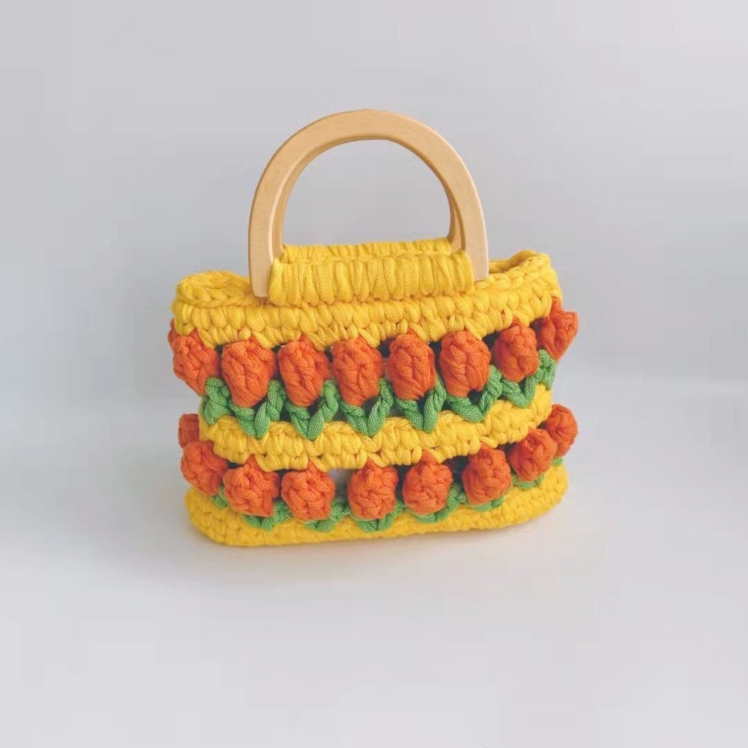 Cloth Line Crochet Knitting Tulips Handbags - Image 3