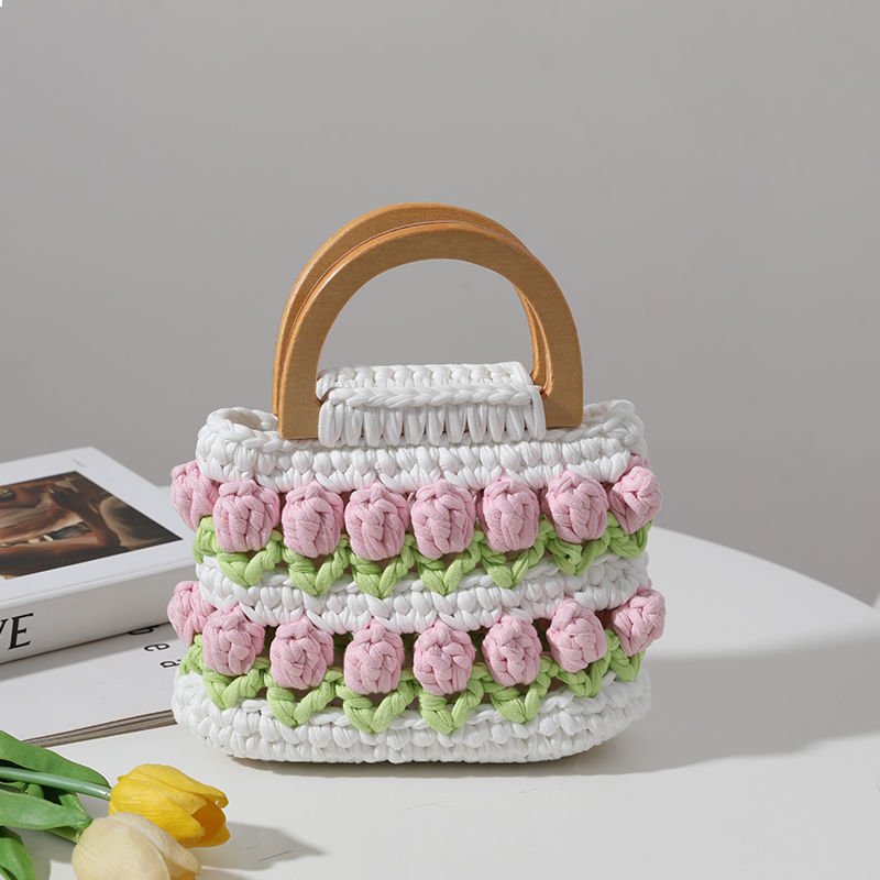Cloth Line Crochet Knitting Tulips Handbags - Image 9