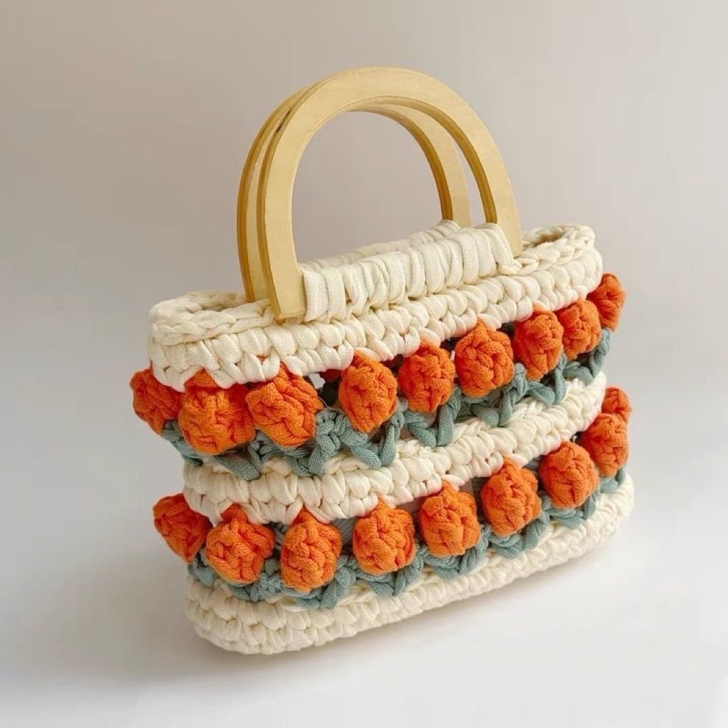 Cloth Line Crochet Knitting Tulips Handbags - Image 7