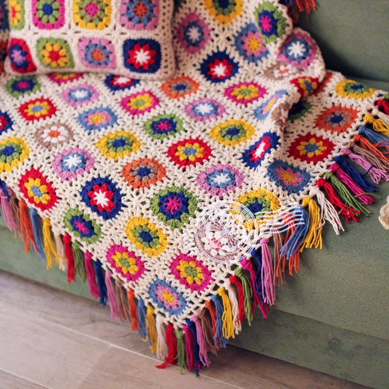 Forest tassel blanket hand crochet flower garden Design