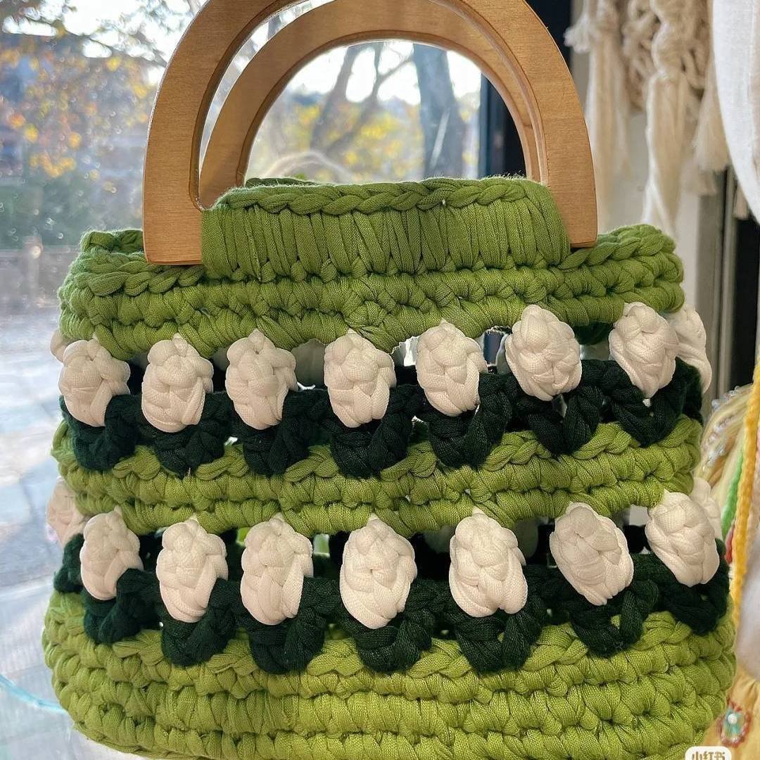 Cloth Line Crochet Knitting Tulips Handbags - Image 10