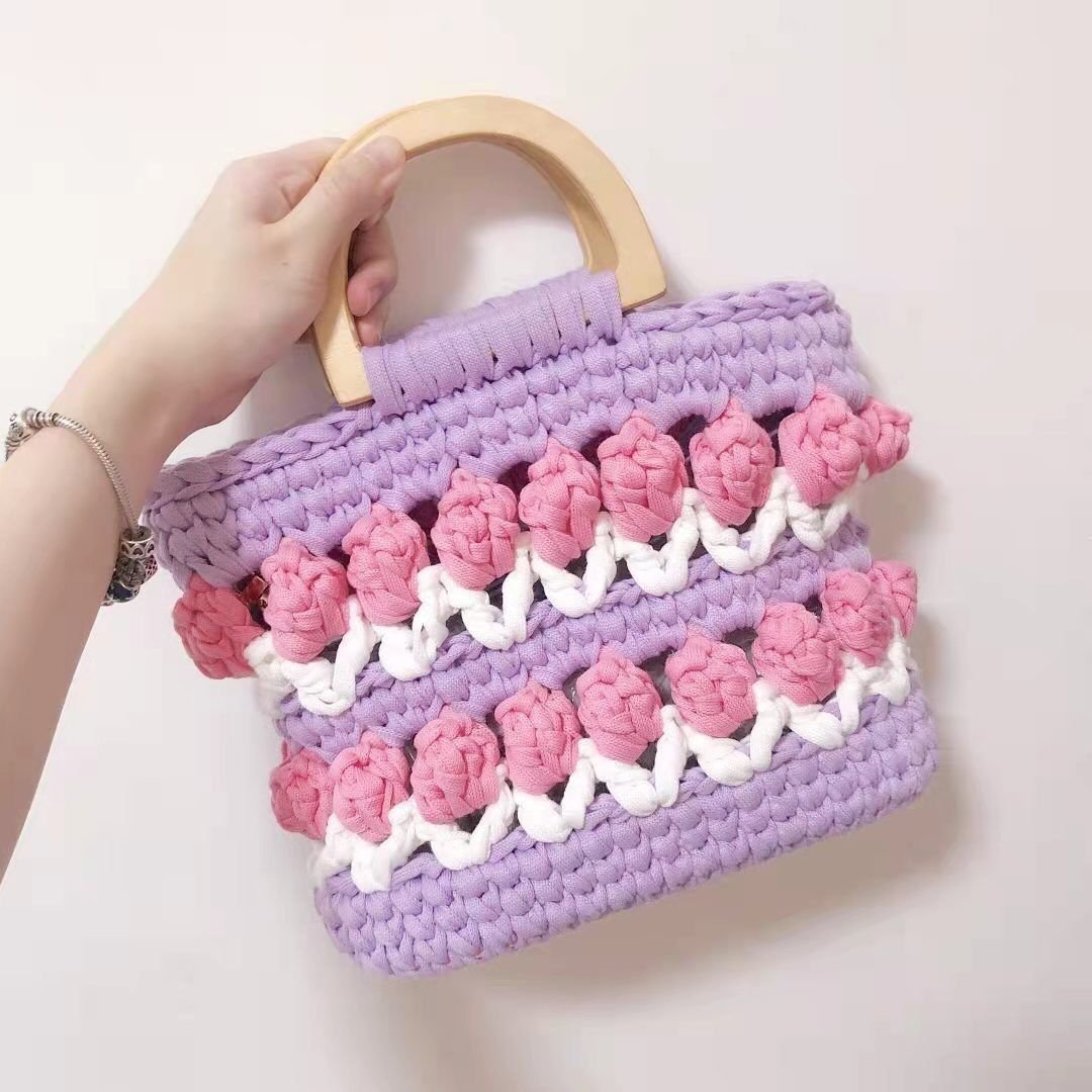 Cloth Line Crochet Knitting Tulips Handbags - Image 2