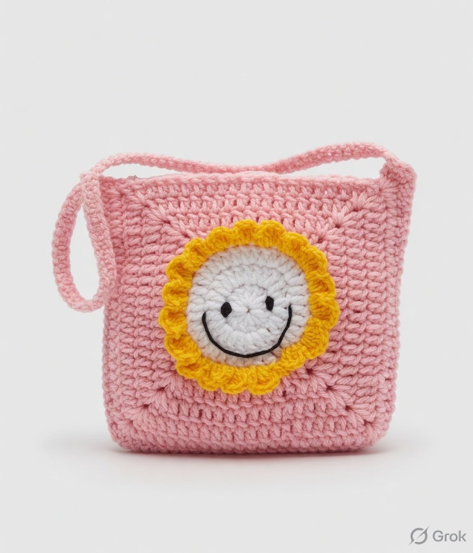 Handmade Pink Crochet Sling Bag for Women & Kids, Boho Summer Shoulder Bag - Image 3