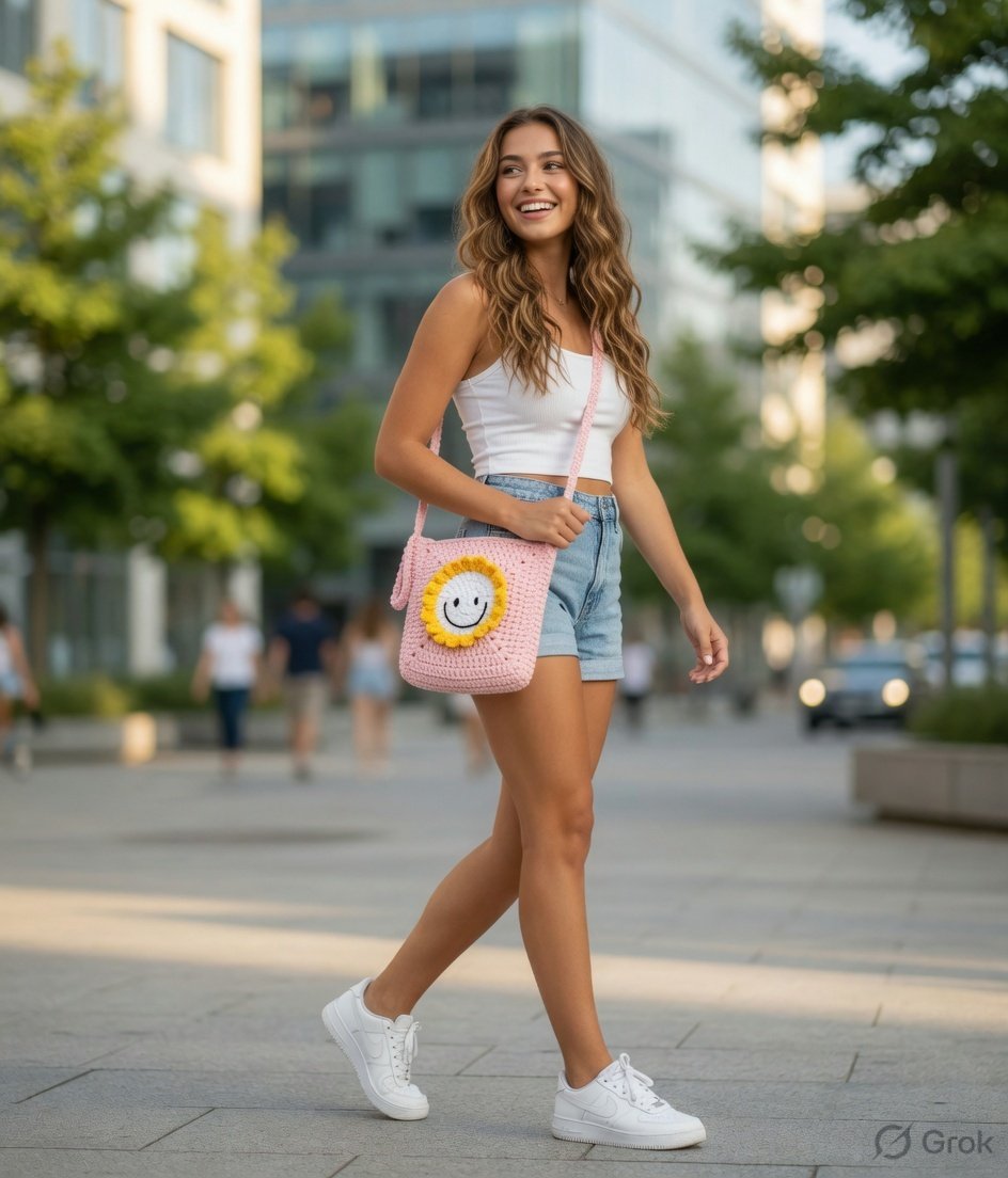 Handmade Pink Crochet Sling Bag for Women & Kids, Boho Summer Shoulder Bag - Image 4