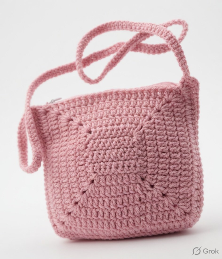 Handmade Pink Crochet Sling Bag for Women & Kids, Boho Summer Shoulder Bag - Image 6
