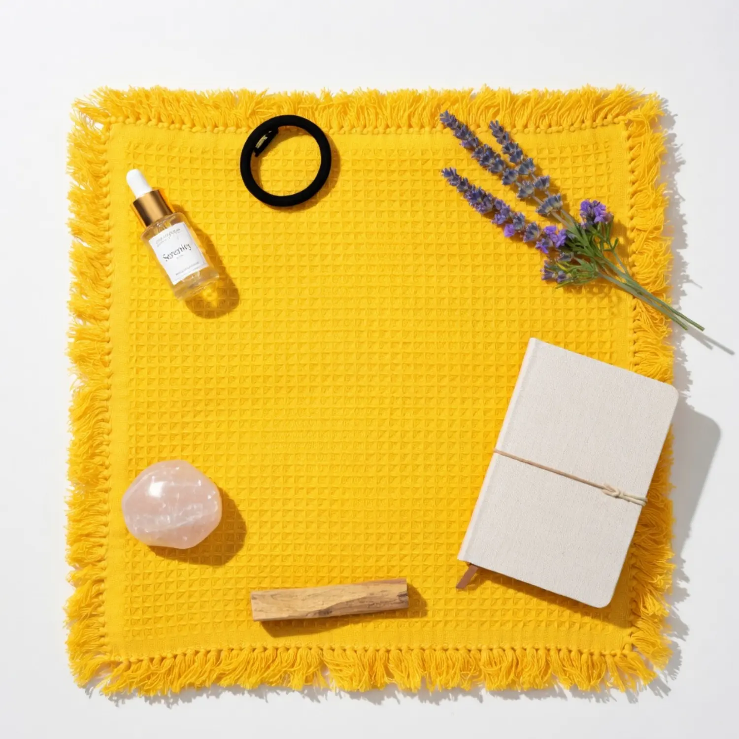 Handmade Yellow Woolen Meditation Mat | Soft Crochet Yoga Sitting Mat with Fringe (21*22 inches) - Image 3
