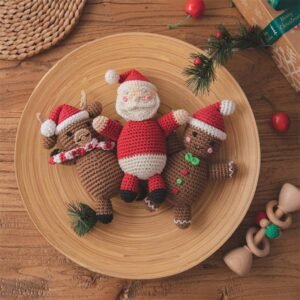 Children's Santa Claus Moose Crochet Rattle Doll Set