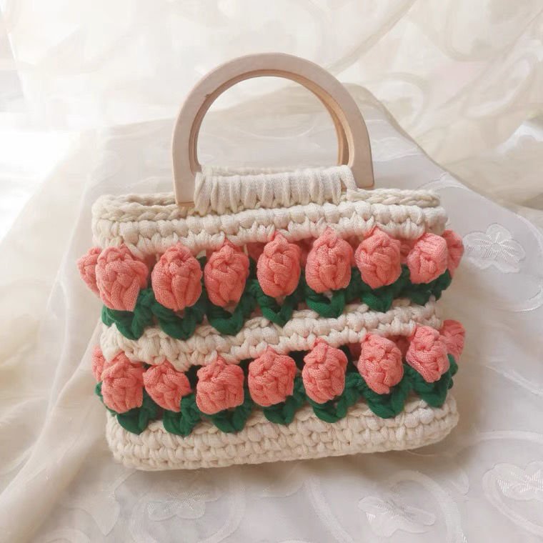 Cloth Line Crochet Knitting Tulips Handbags - Image 6