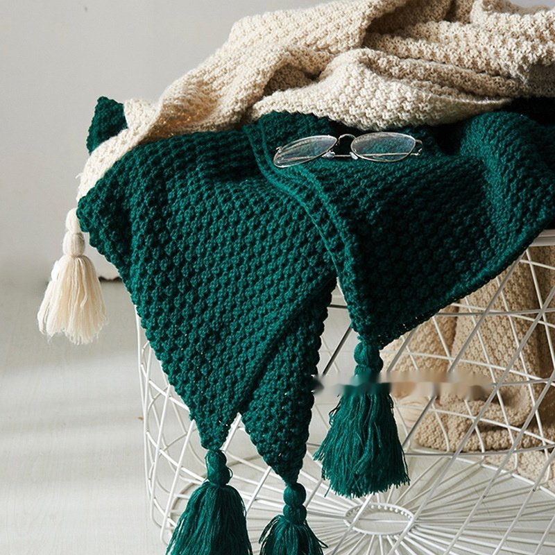 Nordic Tassel Knitted Woolen Yarn Ball Cover Blanket - Image 9