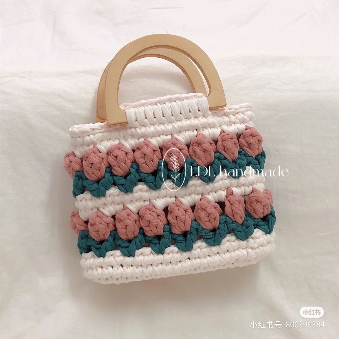 Cloth Line Crochet Knitting Tulips Handbags - Image 8